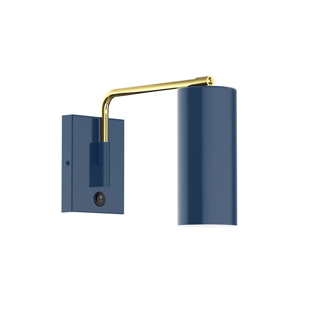 Montclair Lightworks SWA418-50-91-L10 J-series Swing Arm Wall Light, Navy With Brushed Brass Accents